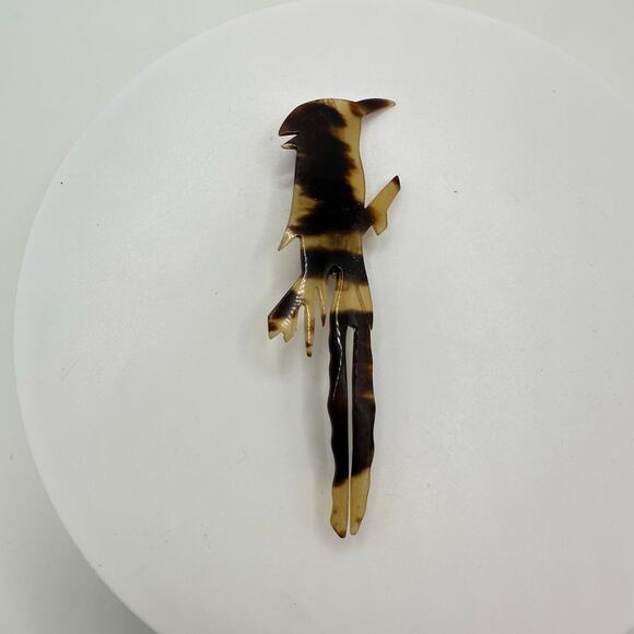 Antique vintage "faux" tortoise shell tortoiseshell carved bird brooch pin - Picture 3 of 6